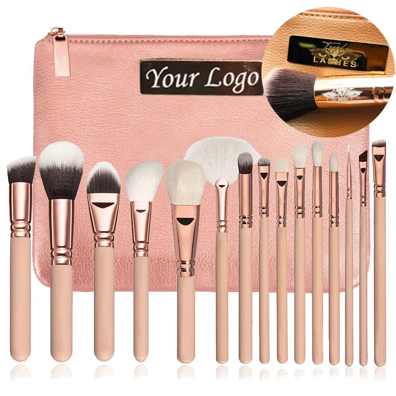 15Pcs Set di pennelli per trucco Fondotinta Blending Powder Ombretto Contour Concealer Blush Pennello per trucco Cosmetici Borsa per la conservazione Strumento per il trucco di bellezza