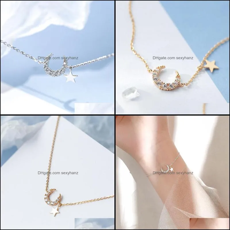 Silver Plated Girlfriend Bracelets Zirconia Moon Star Romantic Bracelet Women Female Birthday Gift