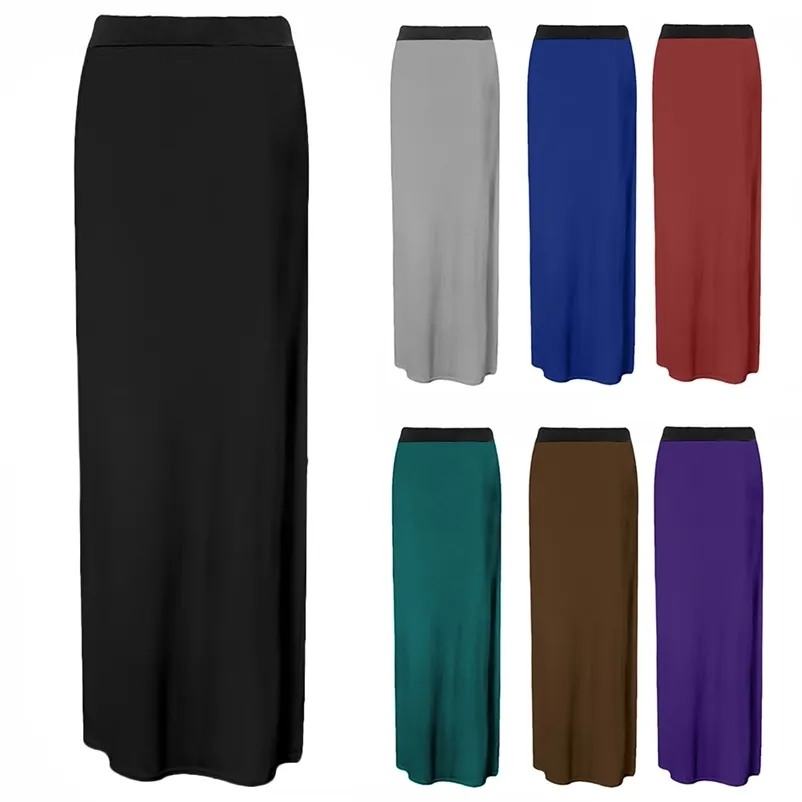 Vente été Vintage Midi longue jupe femmes taille haute élégant Vintage couleur unie mince jupes minces femme OL Streetwear Mujer D30 210412