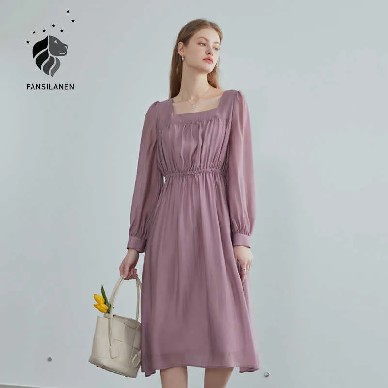 FANSILANEN Vintage Plissee Langes Weißes Kleid Frauen Ärmel Solide Schlanke Frühling Weibliche Elegante Sommer Strand ES 210607