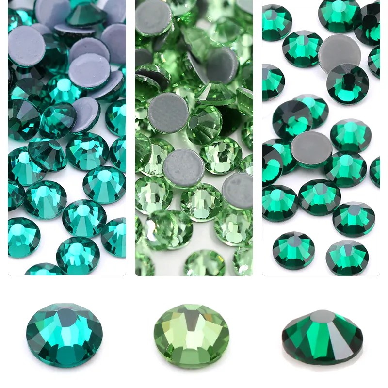 Strass à dos plat série verte, pour travaux d'aiguille, bricolage artisanat cristal verre diamant