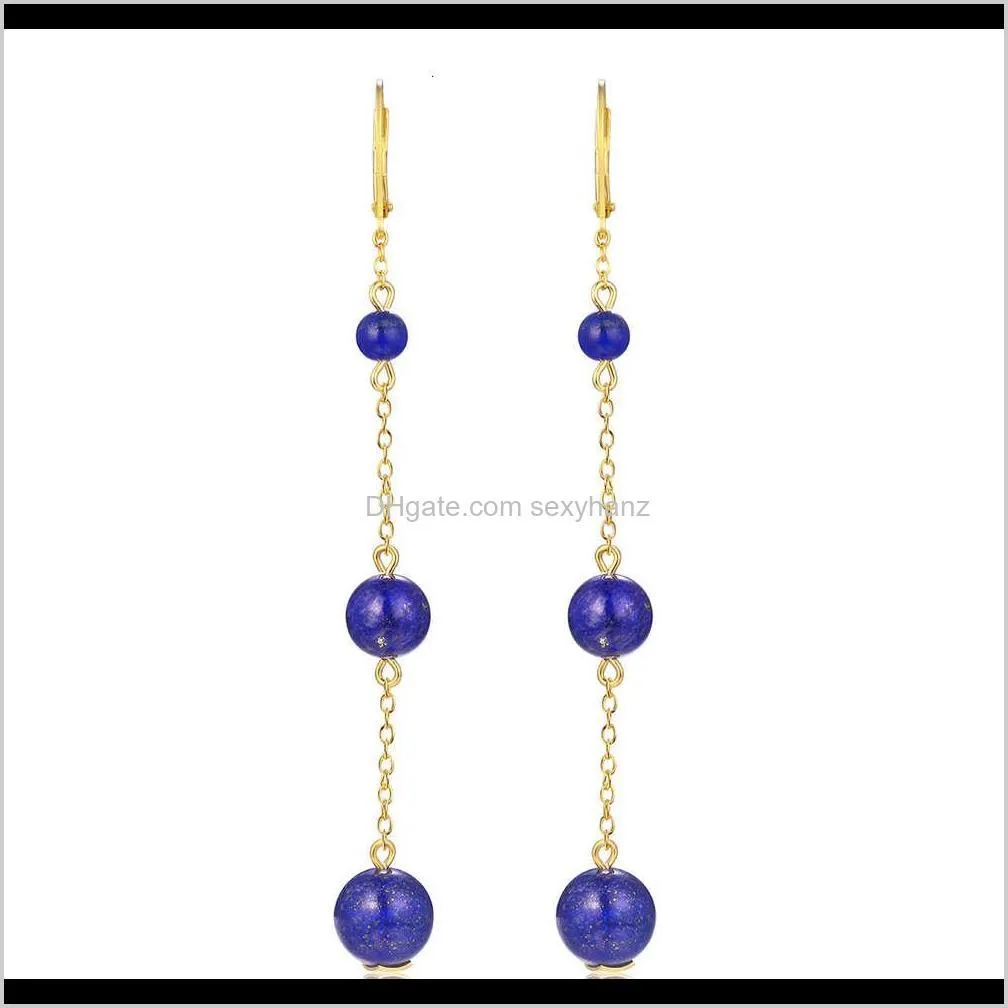 stone bay s925 silver lapis lazuli long personalized gold plated simple fashion earrings