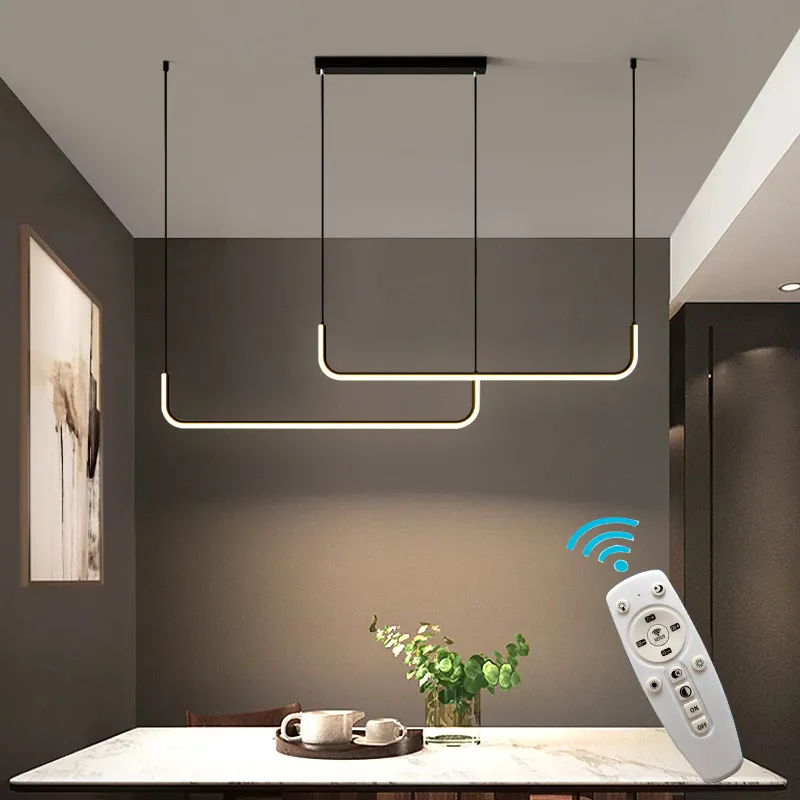 Modern LED Ceiling Chandelier Lamp Table Dining Room Kitchen Minimalist Pendant Home Decor Lighting Black Lustre Lamps Suspension Rod