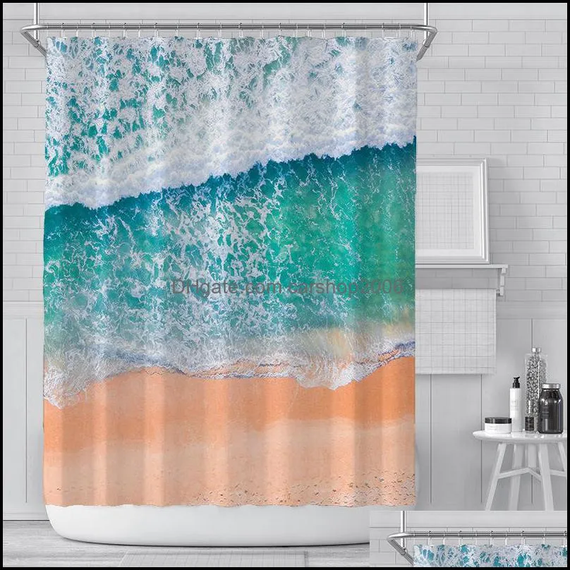 Shower Curtains Beach Digital Print Curtain Waterproof Polyester Mildew-proof Thickened Bathroom Decor With Hook Opaque