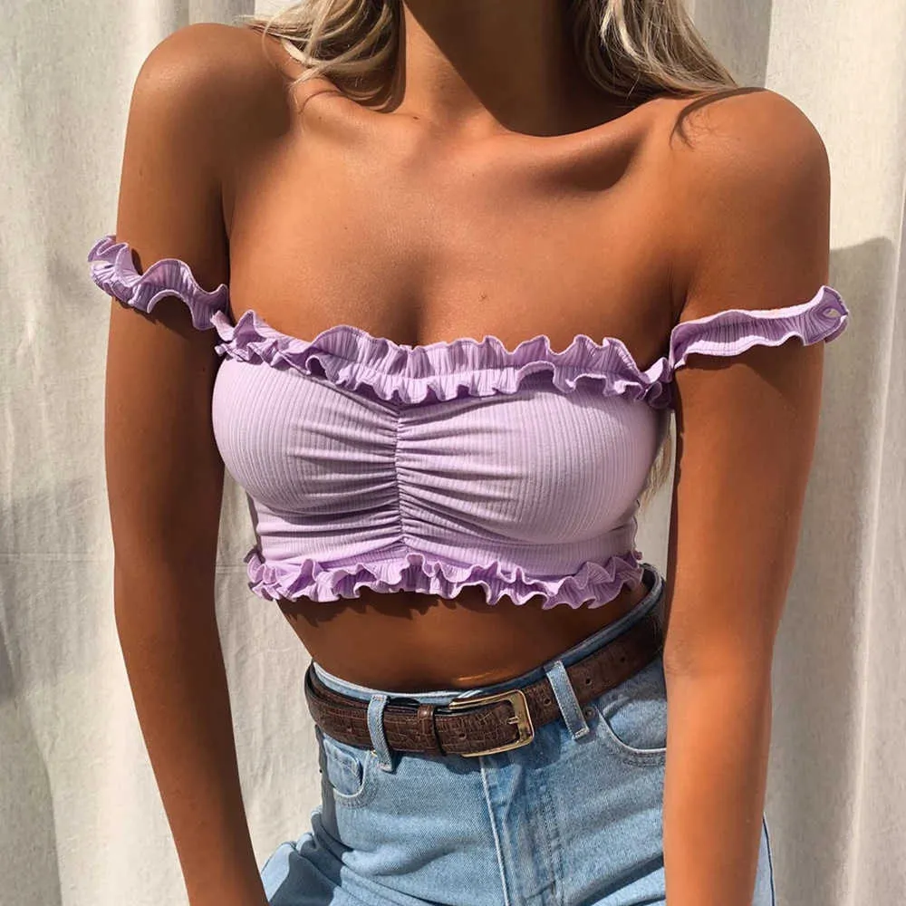 Purple ruffle crop top hotsell