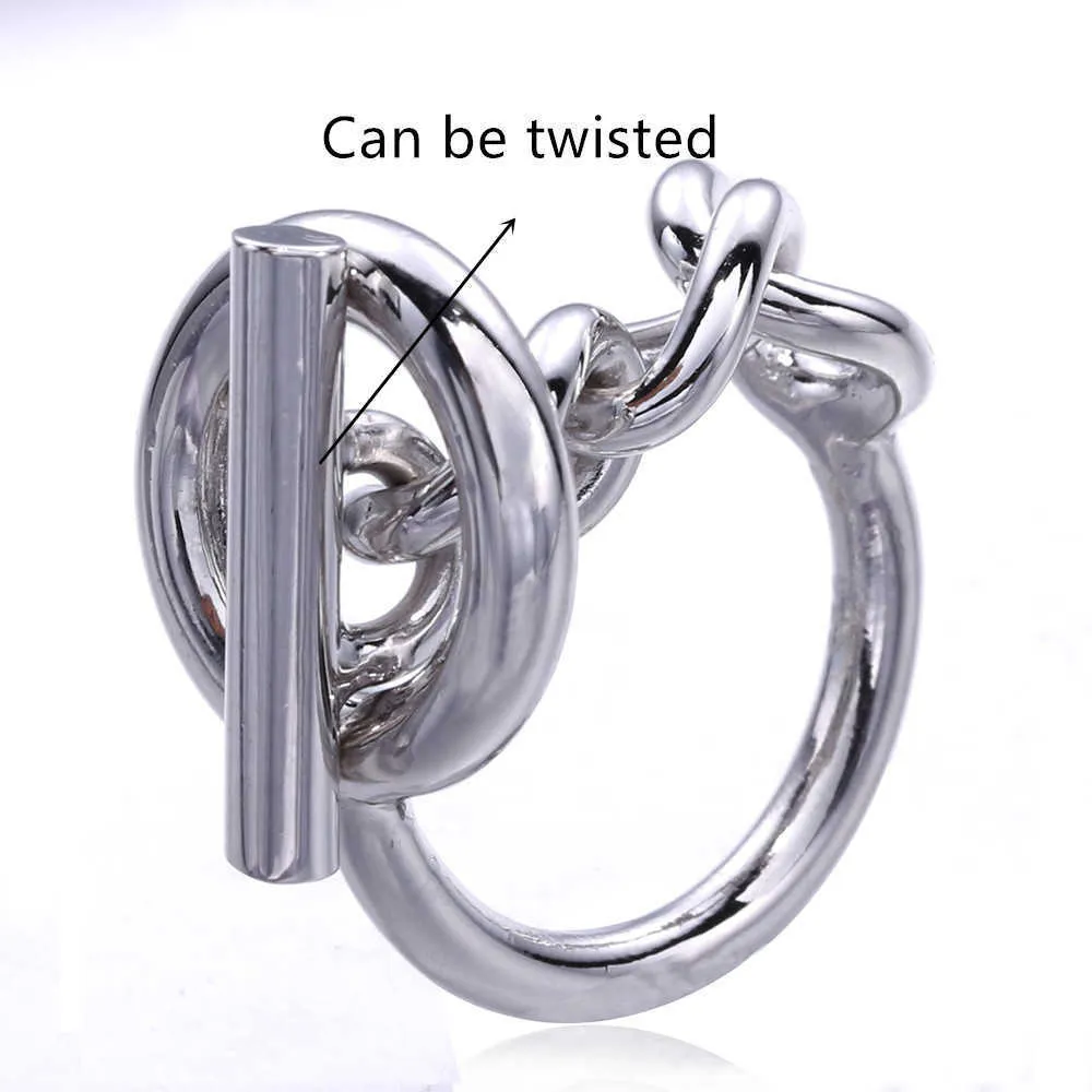 Anello a catena di corda in argento 925 con cerchio per le donne francese popolare chiusura anello sterling argento gioielli
