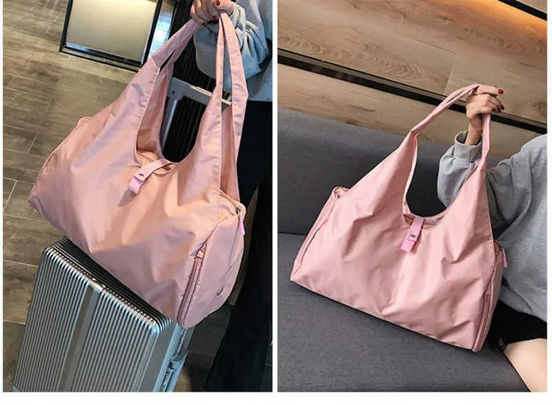 Nylon Women Men Travel Sports Gym Shoulder Bag Large Waterproof Nylon Handbags Black Pink Color Outdoor Sport Bags 2019 New (34)