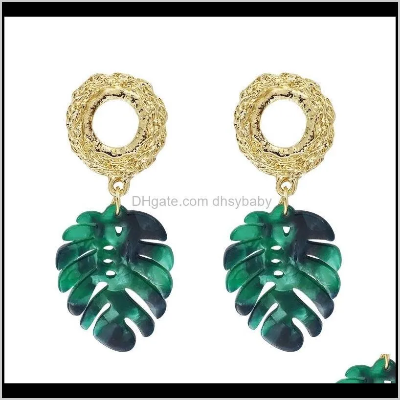 simple green color tropical monstera leaf shape earrings for women boho resin leaves plants drop earrings party jewelry