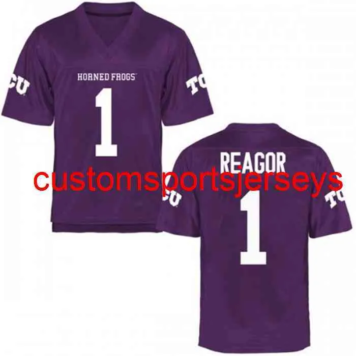 ステッチメンズ女性青少年TCU角カエル＃1 Jalen Reagor Jersey Purple Shient NCAAカスタム任意の名前XS-5XL 6XL