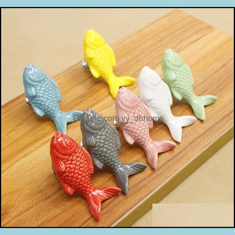 Handles & Pls Door Hardware Building Supplies Home Garden Children Der Knobs Fish Shape Ceramic For Kids Room Kitchen Cabinet Cupboard Furni