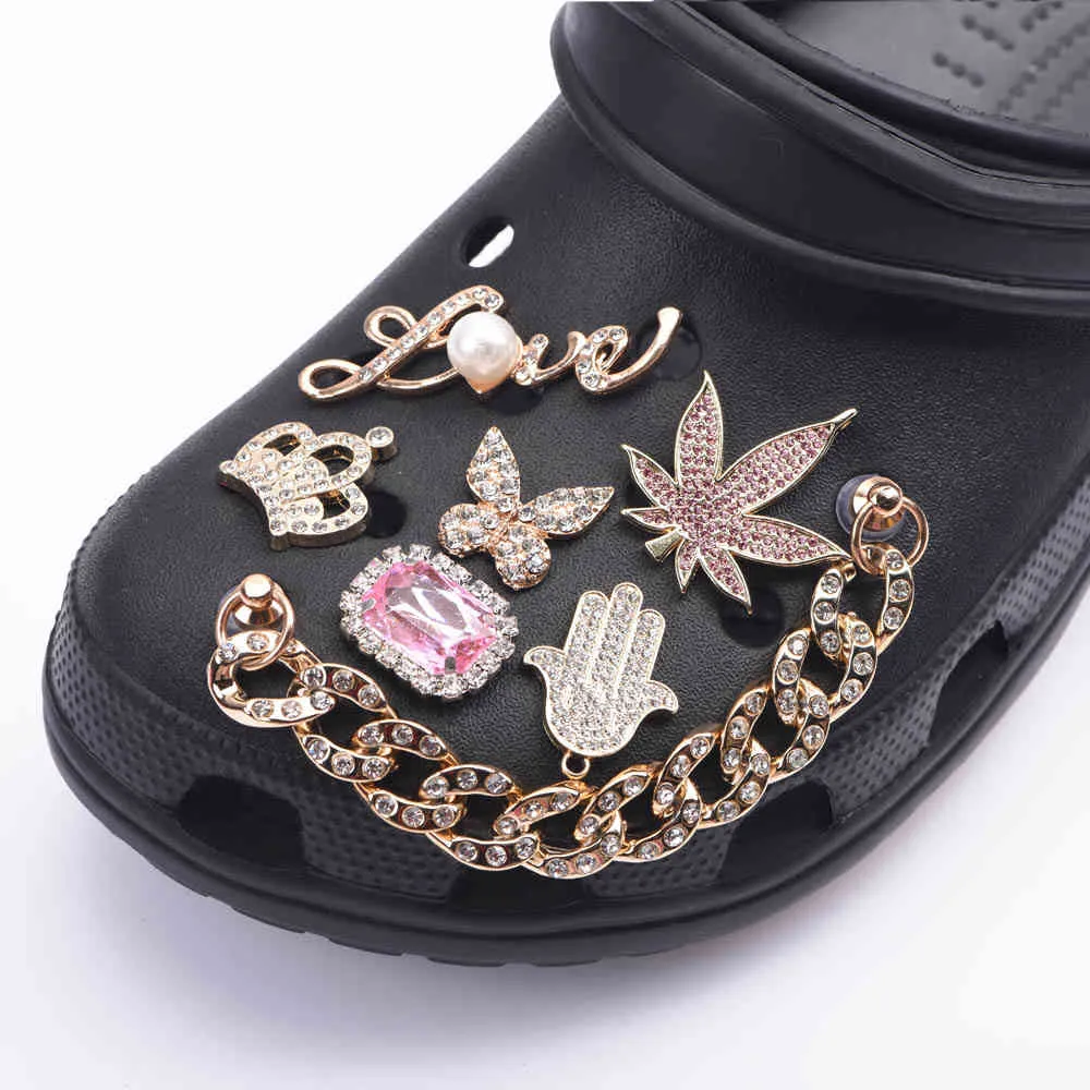 Märke Skor Designer Croc Charms Bling Rhinestone Jibz Gåva till Clog Deion