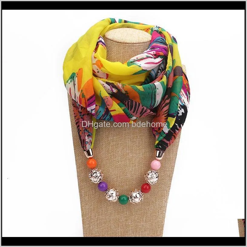 winter scarf women solid jewelry pendant chiffon scarf pearl shawls and wraps soft female accessories silk scarf