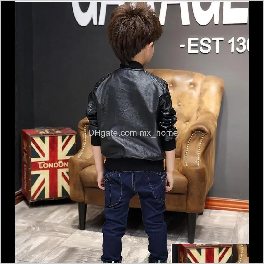 2021 new hot sale boys pu leather jackets big boy casual coats spring autumn kids zipper outwear black/brown 100-160cm retail