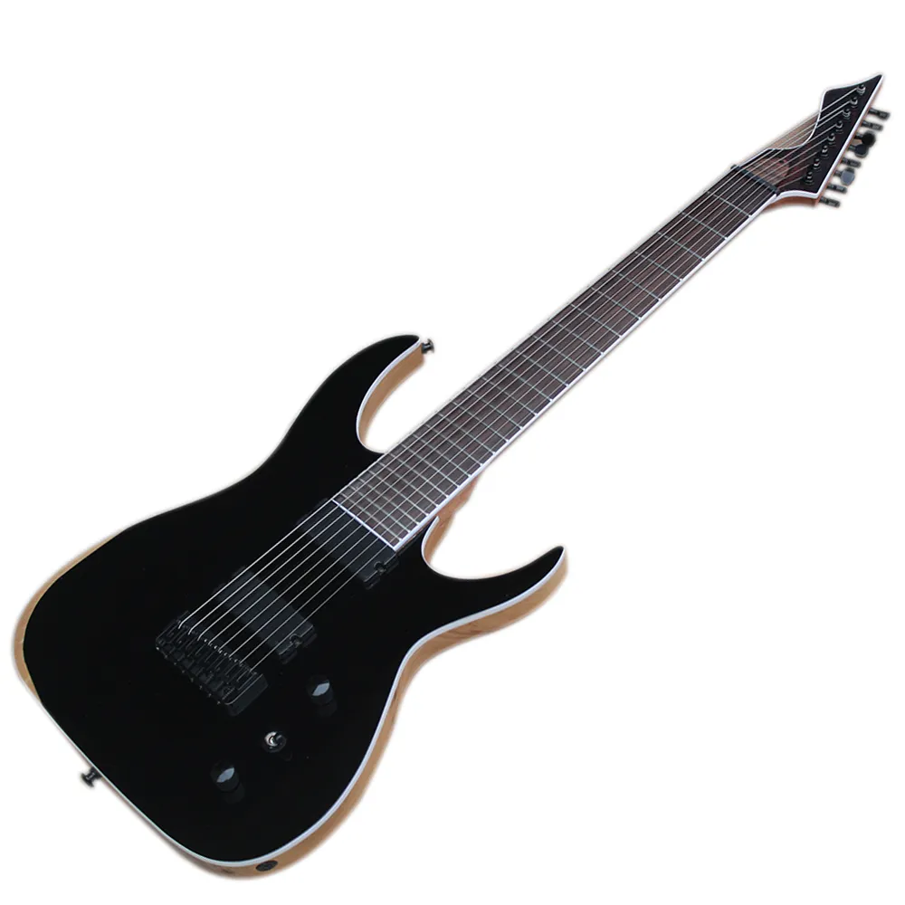 Factory Outlet-8 Strings Black Electric Guitar with Rosewood Fretboard,24 Frets,Customized Color and Logo available