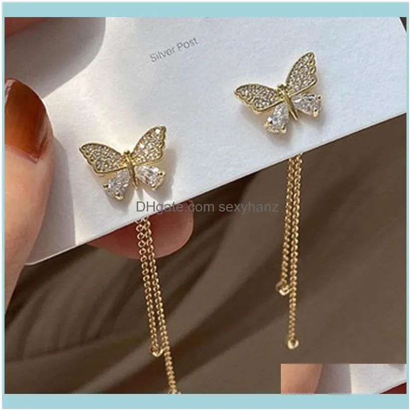 Fashion Golden Long Hanging Butterfly Drop Earrings for Women Trend Stainless Steel Stud Ear Piercing Female