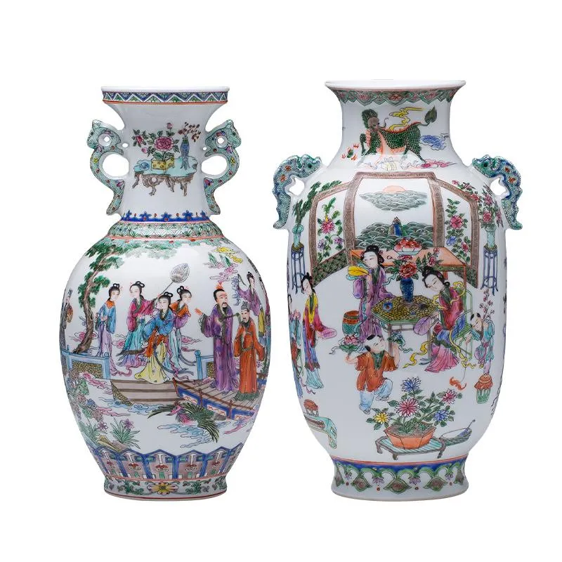 Jarrones Jingdezhen jarrón de porcelana pintado a mano Pastel figura Retro cerámica estilo chino sala de estar arreglo floral adornos