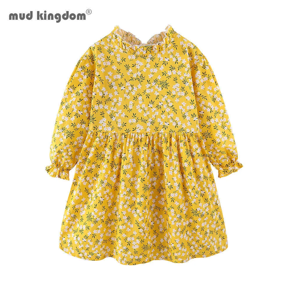 Mudkingdom Spring Autumn Girls Princess Dress Cotton Ruffle Full Printed Flower Infant Long Sleeve Girl Costume 210615