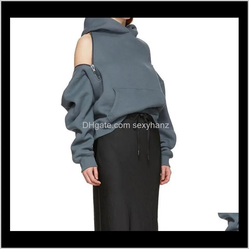 & Sweatshirts Womens Clothing Apparel Drop Delivery 2021 Women Warm Cold Shoulder Hooded Sweatshirt Sexy Plus Veet Loose Hoodies Solid Color