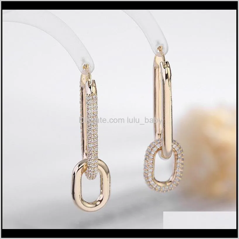 fashion new ins luxury designer diamond zirconia copper chain geometric clip on earrings for woman girls gifts s925 silver post
