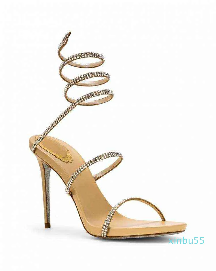 Sapatos formais femininos Atadage High-Heeled Roman Sandal's Sound Fine Heel Estrelas Mesmas Sandálias de Enrolamento de Serpente