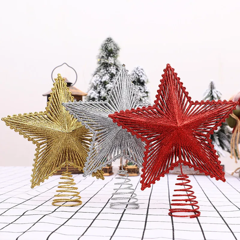 Chirstmas Topper Topper Star Gold Prata Vermelho Árvores Top Stars Natal Ornamentos Notícias Ano Natal Presentes Decoração Xmas Supplies