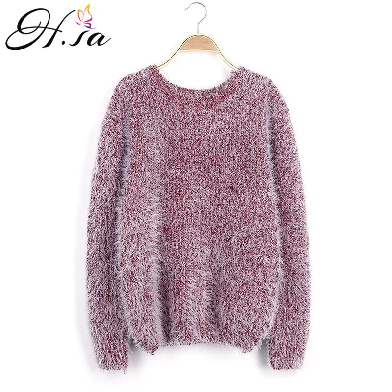 H.SA Femmes Pull d'hiver Oneck Mohair Casual Lâche Pull en tricot Chaud Pulls doux Pull Femme Jumper casaco feminina 210417