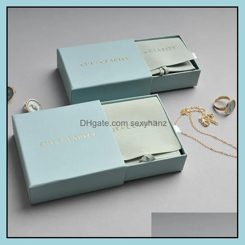 Jewelry Pouches, Bags 100pcs Custom Gold Impressed Logo Box Personalized Chic Small Jewerly Packaging Bulk Drawer Cardboard