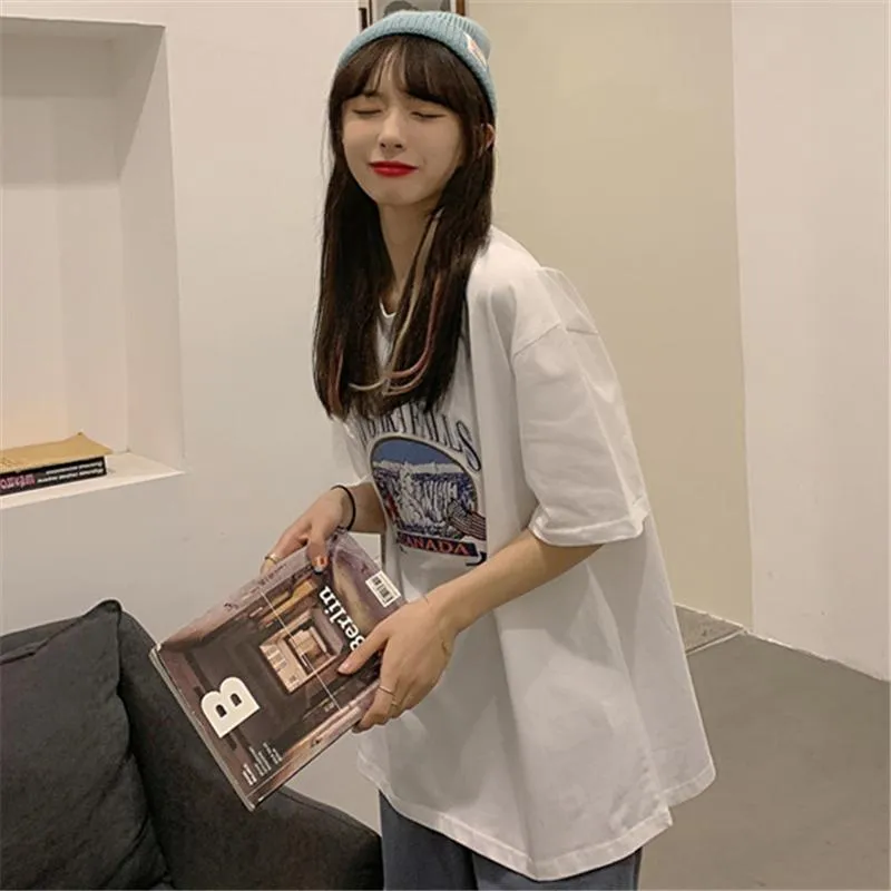 税込送料無料 女性用tシャツ香港スタイルの日本風のレトロ半袖夏ルーズ韓国語トレンディハラジュク 50周年限定 Apparel Women S Clothing Com