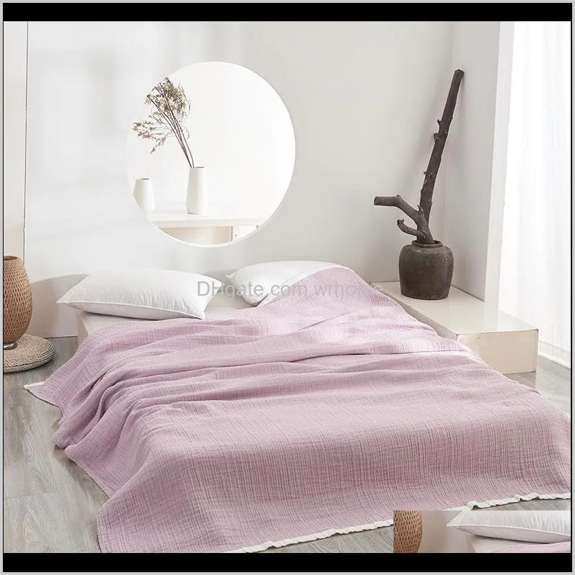 Washed Cotton Wrinkled Gauze Summer Soft Blanket 140*200 190*230cm Solid Color Light Purple Pink Blue Brown MT0011