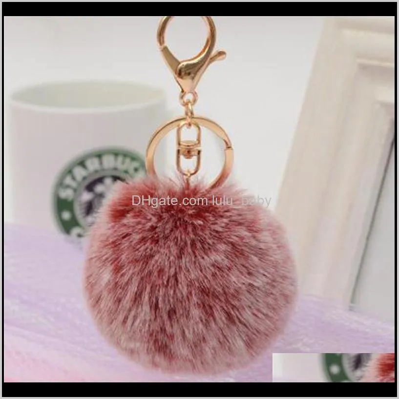 1pcs trinket fluffy artificial rabbit fur ball chain pompons keychain women car bag key ring jewelry