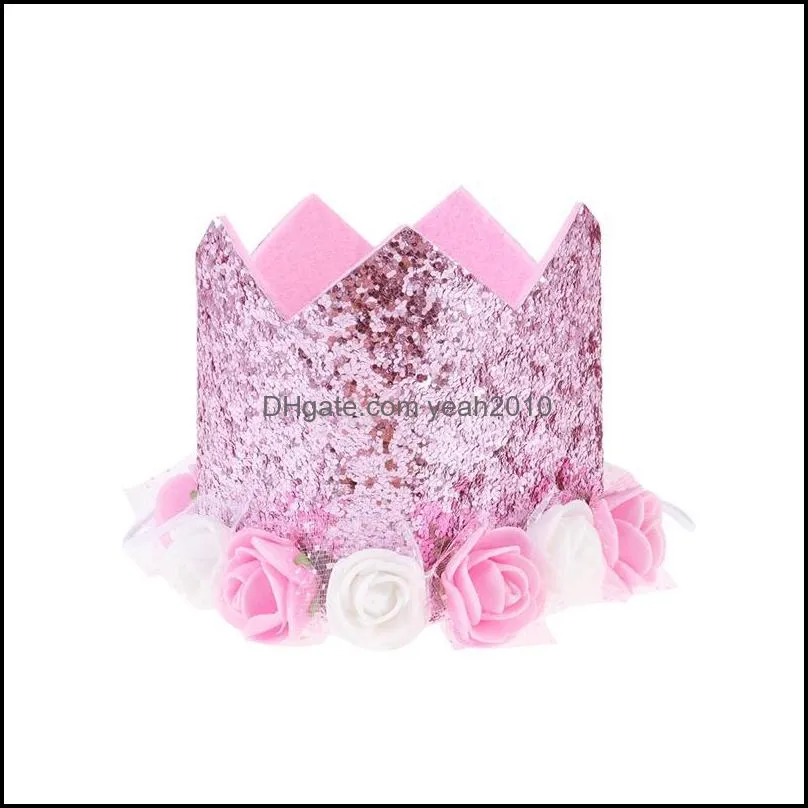 Party Hats 1pc Children`s Birthday Hat Crown Flower Sequin Decoration