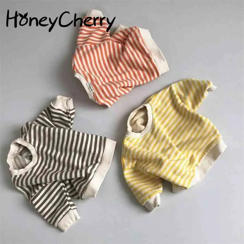Baby Girl T Shirt and Boy Babies 'Simple Neutral Loose Leisure Top Długą Rękaw Little S Odzież 210702