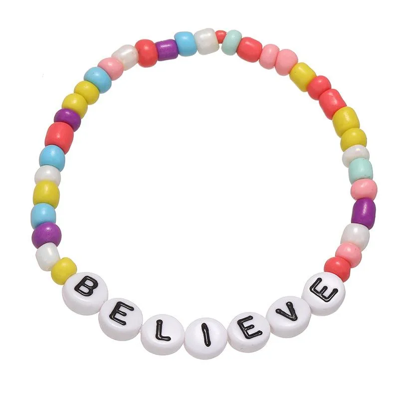 Kids Acylic Bracelets Glasses Beans Wristbands Fidget TOY LOVE BELIEVE BESTLE BFF BRAVE FEARLESS LUCKY SMILE Finger toys 16cm Bracelets For Kid and Adults