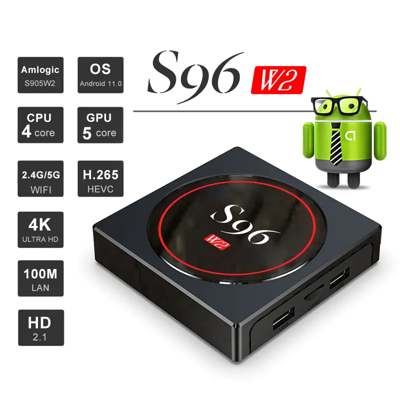 S96 Sıcak W2 Box Android 11.0 Amlogic S905W2 Dört Çekirdek 2.4G 5G WiFi BT 4GB 32GB Akıllı TV Kutuları 4K Medya Oyuncu S905 ES