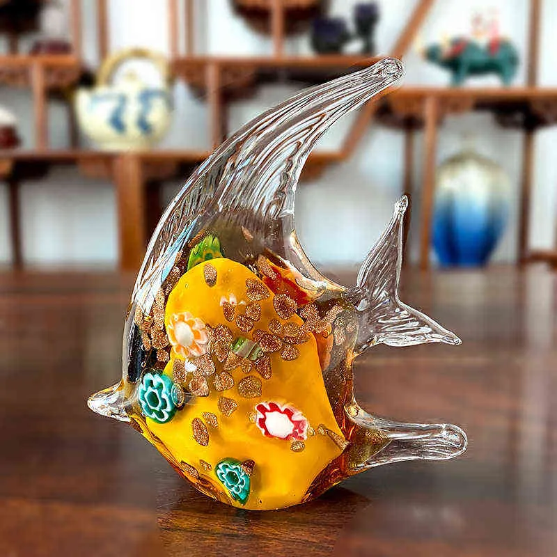 4色鮮やかなクリスタルガラストロピカルフィッシュ動物の置物手の