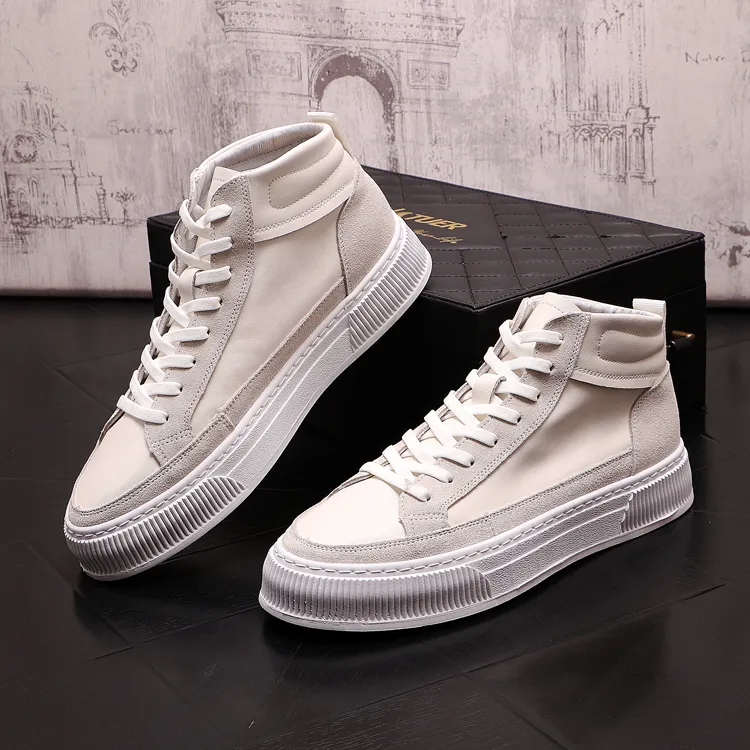 Britischer Stil Mode Männer Casual Kleid Hochzeit Stiefel Frühling Vulkanisieren Walking Sneakers Marke Bequeme Schnürung Hip-Hop High Top Sport Müßiggänger N37