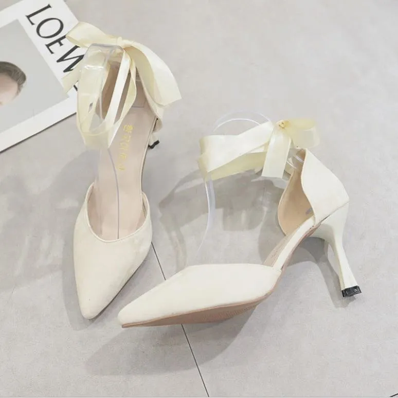 2021 Fashion Bridal Wedding Shoes Ivory Black Women Spring Summer High Heel Shoe Pointed Toe Ladies Evening Sandals AL9317