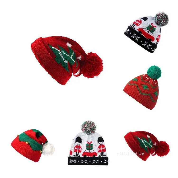 4 Stil Çocuklar Santa Şapka Noel Partisi Şapkalar Kırmızı Örme Kış Pom Beanie Manşetli Caps Yumuşak Erkek Kızlar için T2I53141