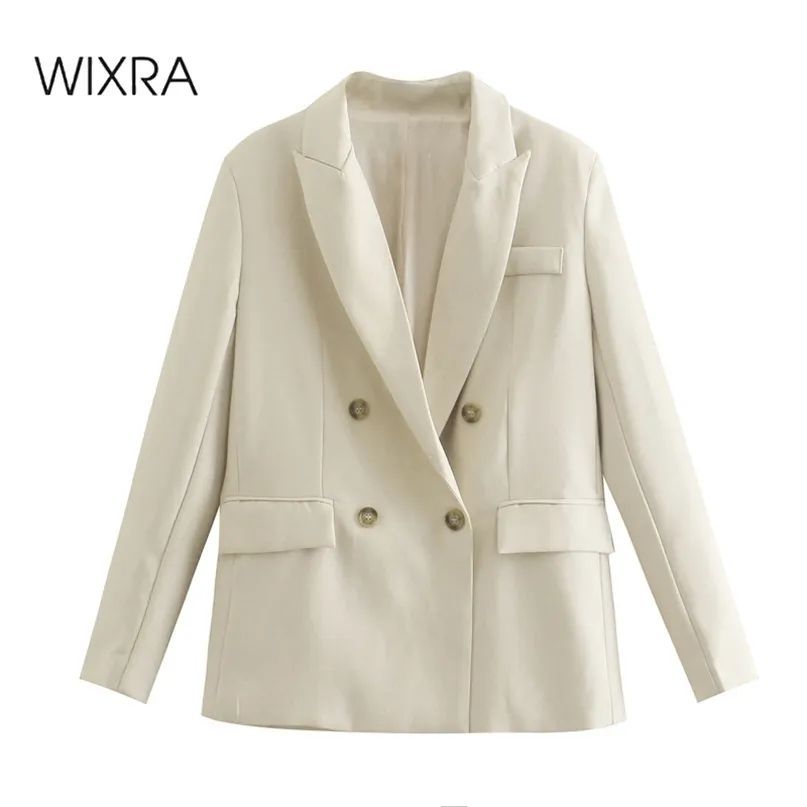 Wixra Kvinnor Casual Business Double Breasted Blazer Coat Långärmade fickor Kvinnliga Ol Chic Toppar 211019