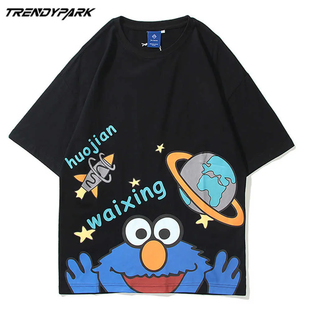 T-shirt voor heren Digitale Cartoon Print Korte Mouw Tee Hip Hop Oversized Katoen Casual Harajuku Streetwear Top Tshirts Kleding 210601