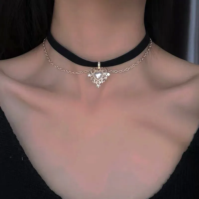 VINTAGE HOLLYWOOD☆velvet ribbon heart pearl necklace 42DA2E32-2581-4D6B-AFB7-