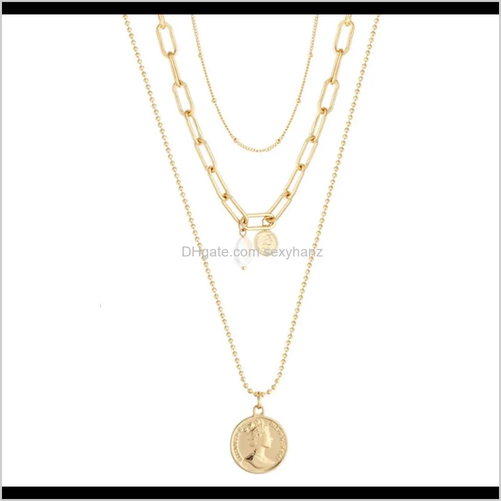 double layer hip hop jumper necklace women`s trendy net red temperament pendant long versatile simple clavicle chain