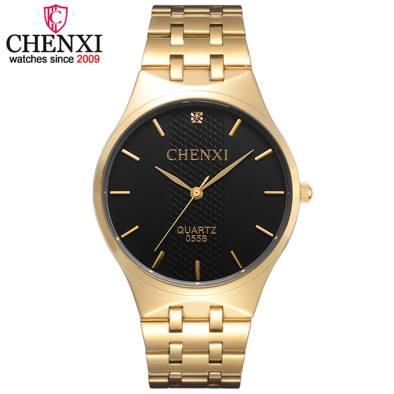 Chenxi merk luxe eenvoudige casual luxuriou mode klassieke zakelijke gouden mannen quartz horloges full stalen polshorloge mannelijke relogio q0524