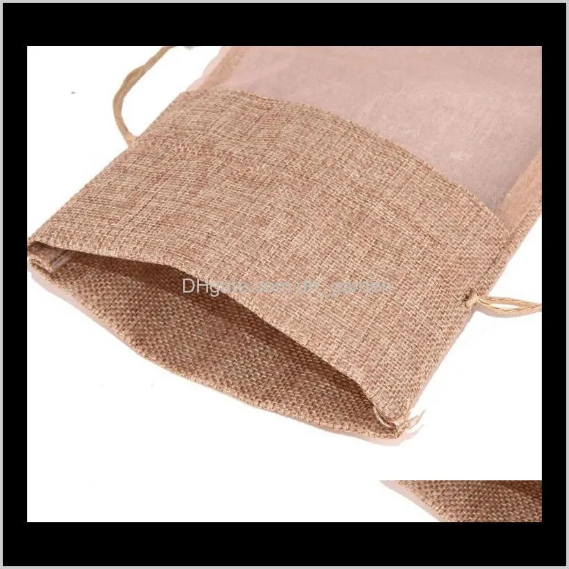 natural jute burlap wine bottle bag window champagne packaging gift bag for guest party decoration 14x30cm sn1923