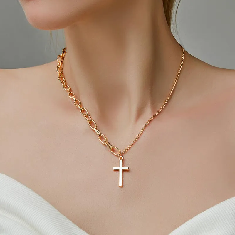 Gold Cross Cuban Chain Necklace Thick | Jewelry | cqgames.in