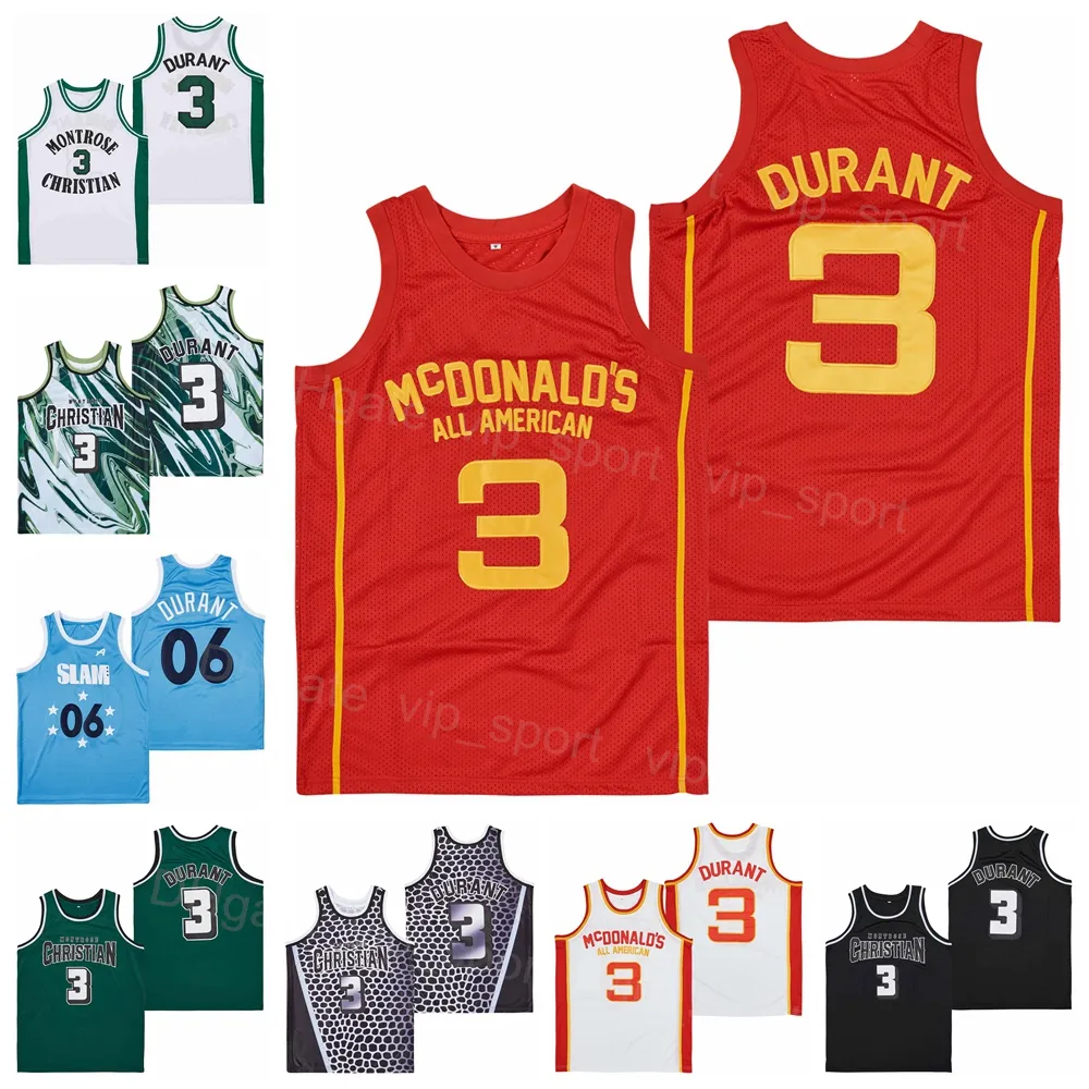 Koszykówka w szkole średniej 3 Kevin Durant Montrose Christian Jersey Mężczyźni McDonalds All American Alternate Slam 06 Kolor Czarny White Green Blue Szyte dla fanów sportowych