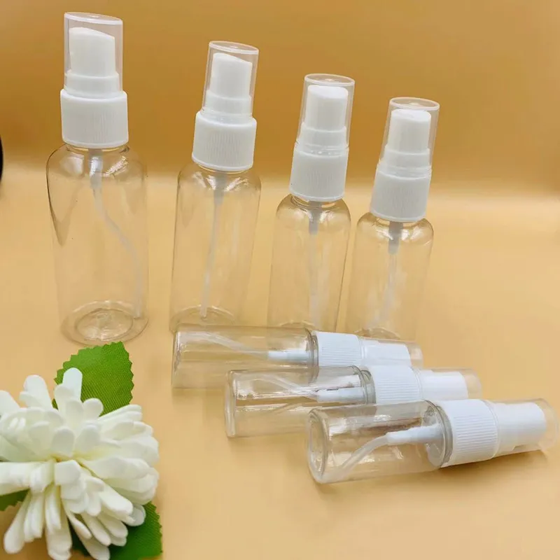 DHL free Spraying bottle small watering can and transparent PET fine mist cosmetics perfume toner 10/15/20/30/40/50/60/80/100ml