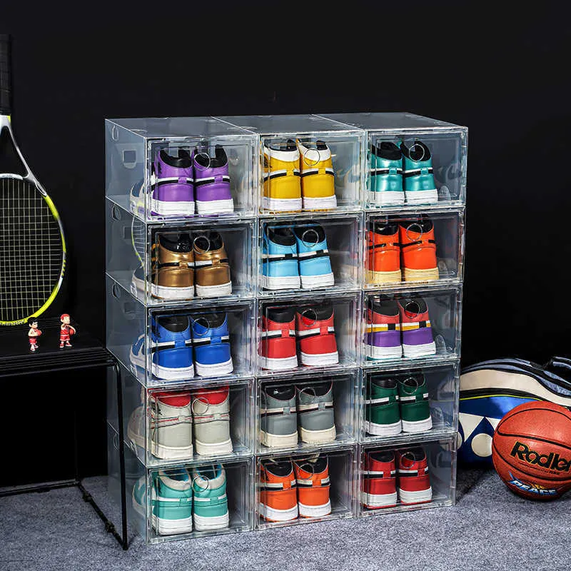 3PCS Clear Plastic Shoebox Sneakers Basketball Sports Shoes Storage Box Dustproof High-tops Organizer Combination Shoes Cabinets X0803