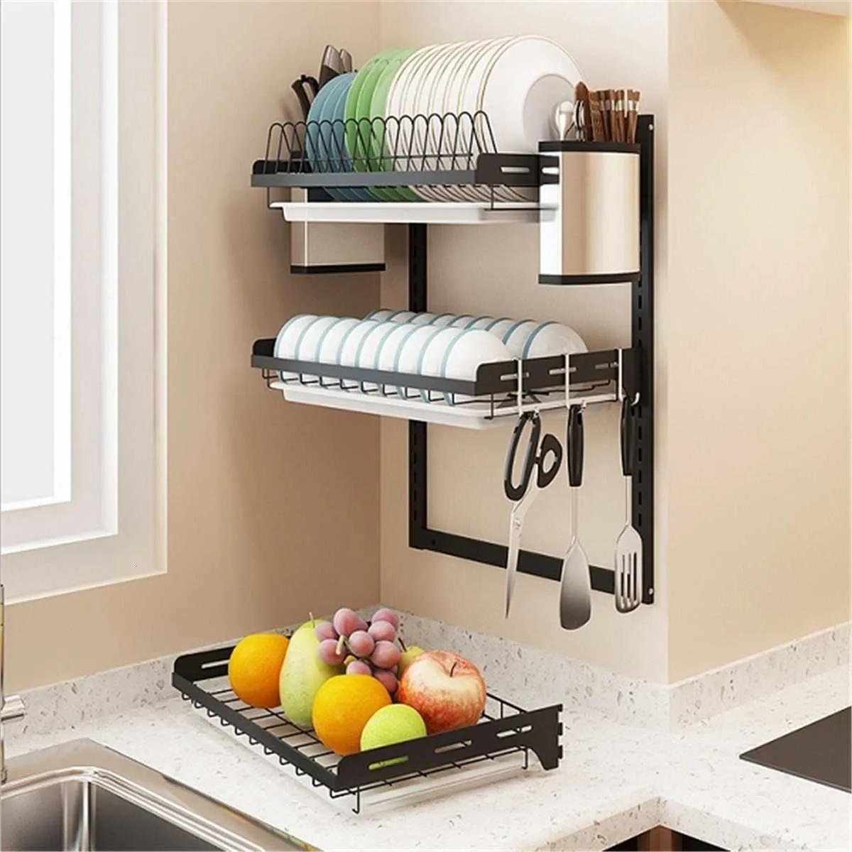 wall mounted metal dish rack kitchen