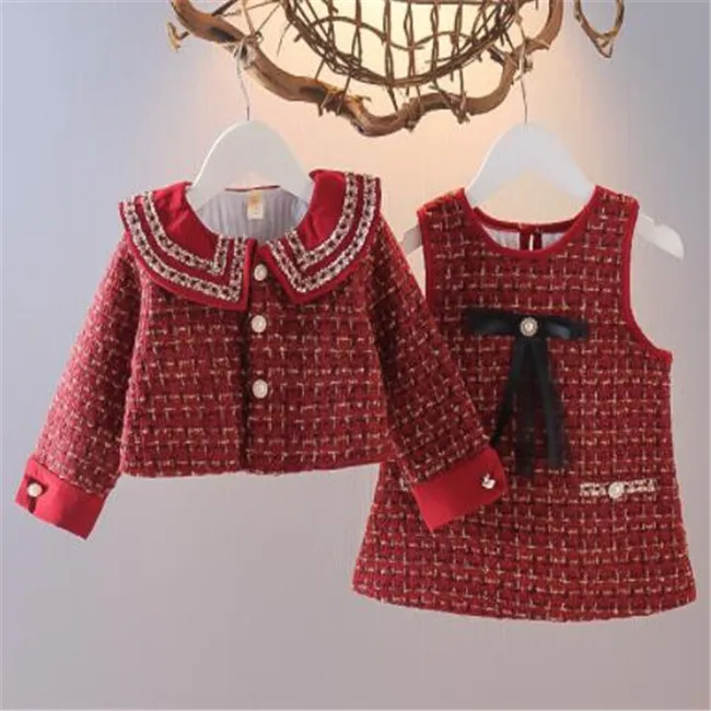 Mode Kids Girls Geplaatst Kleding Set Lente Herfst Kinderen Prinses Baby Lange Mouw Jas Uitloper + Tankjurk 2 stks Sweet Pak